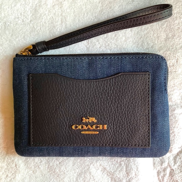 Coach Handbags - Coach Corner Zip Wristlet Denim and Leather